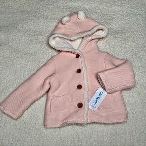 NEW Carters Baby Girl Pink Hooded Fleece Lined Knit Jacket Size 12 Months